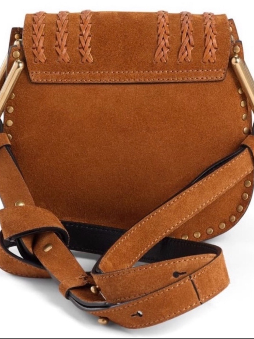 Chloe Hudson Caramel Brown Suede Small Saddle Bag with Tassel - Picture 2 of 11